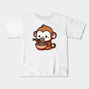 Kawaii monkey eat Ramen Kids T-Shirt